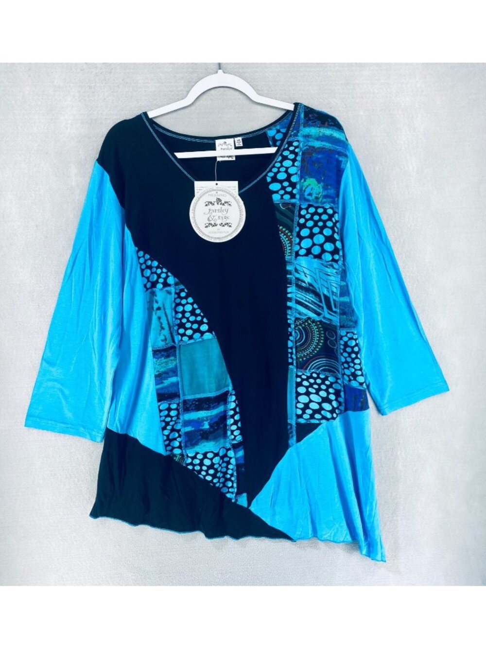 Parsley Sage Top Womens 2x Blue Rayon Tunic Blouse Lagenlook Artsy Boho